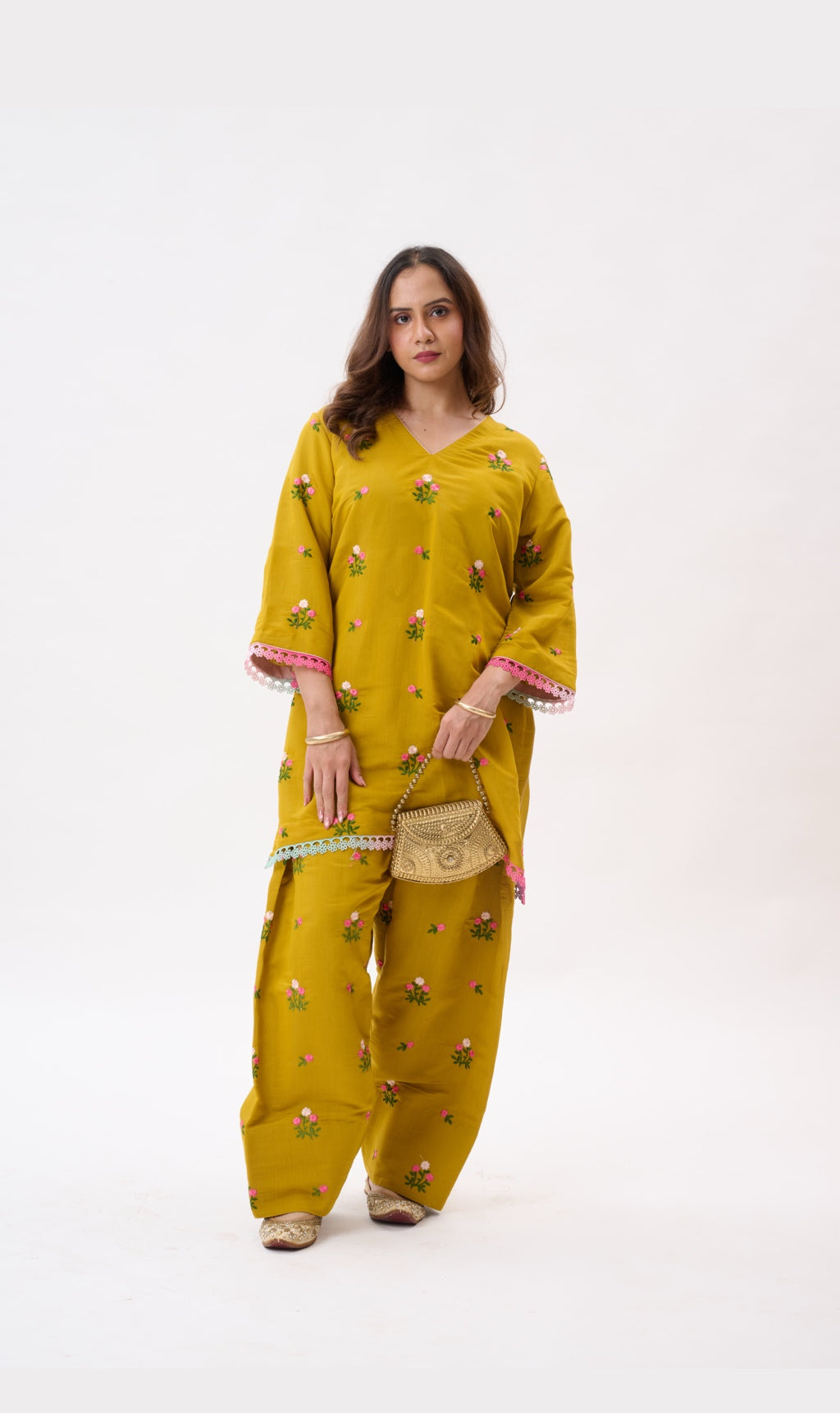 Mustard Floral Kurta Set