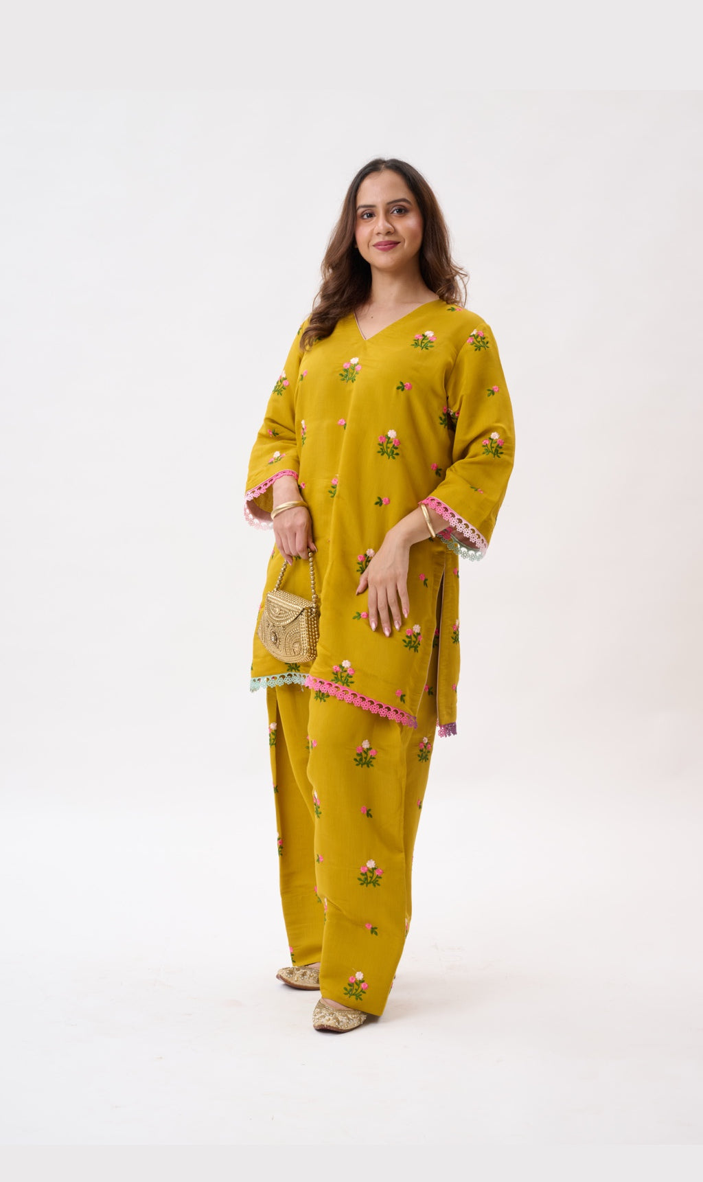 Mustard Floral Kurta Set