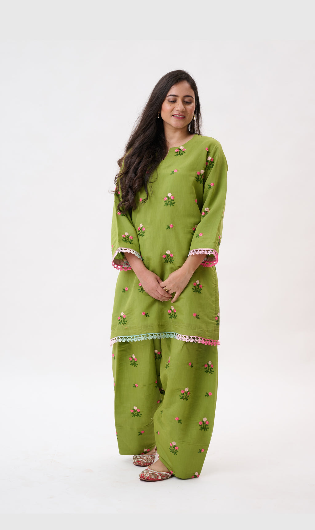 Green Floral Kurta Set