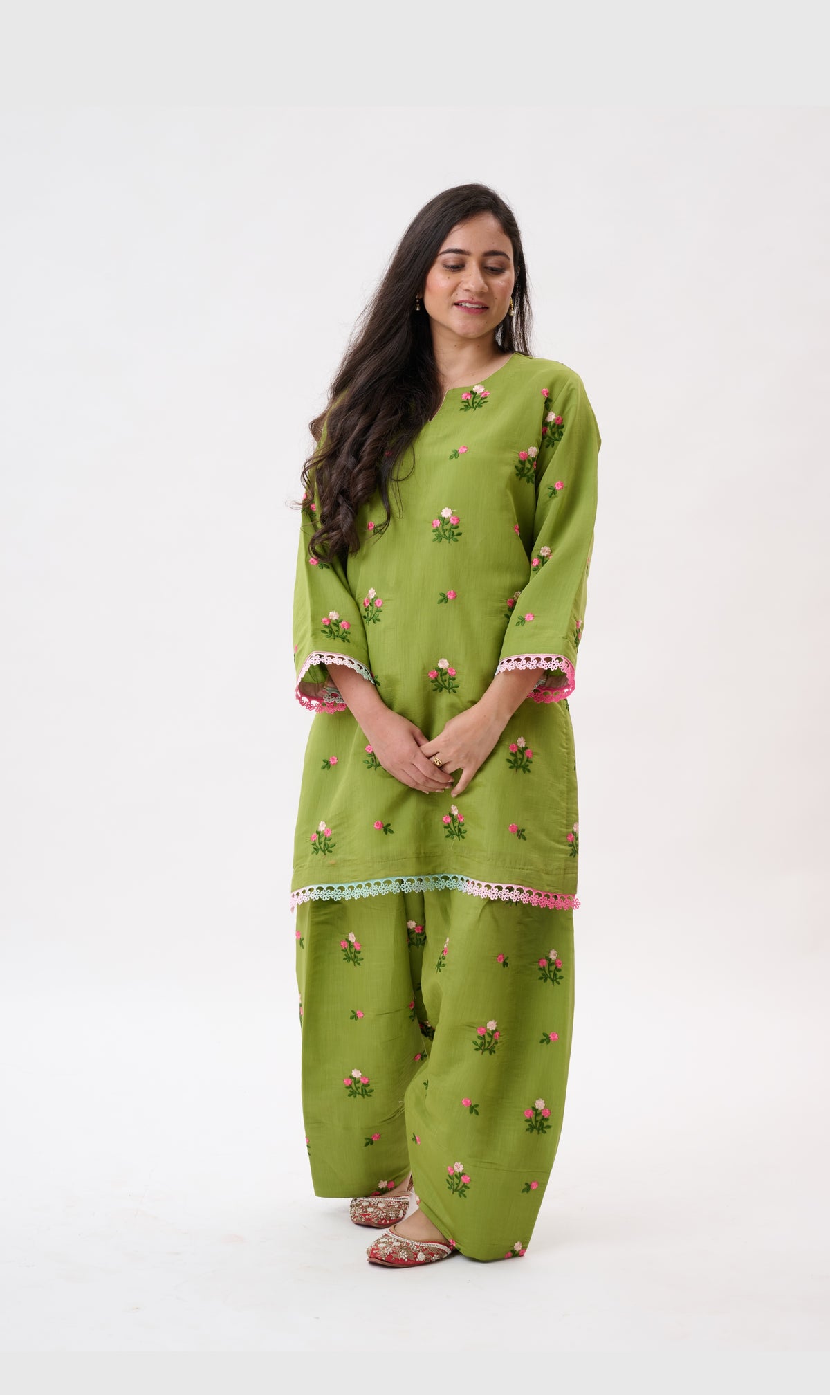 Green Floral Kurta Set