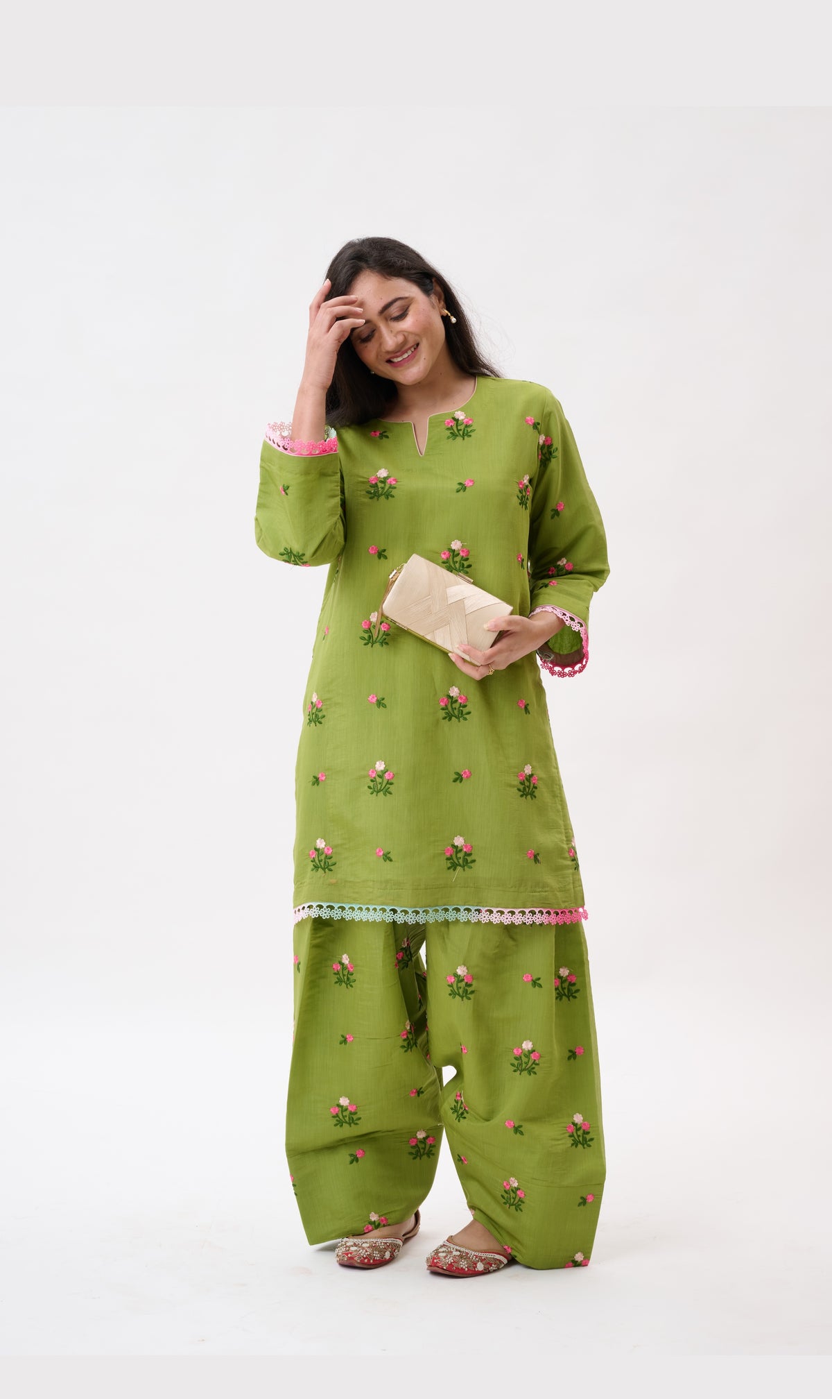 Green Floral Kurta Set