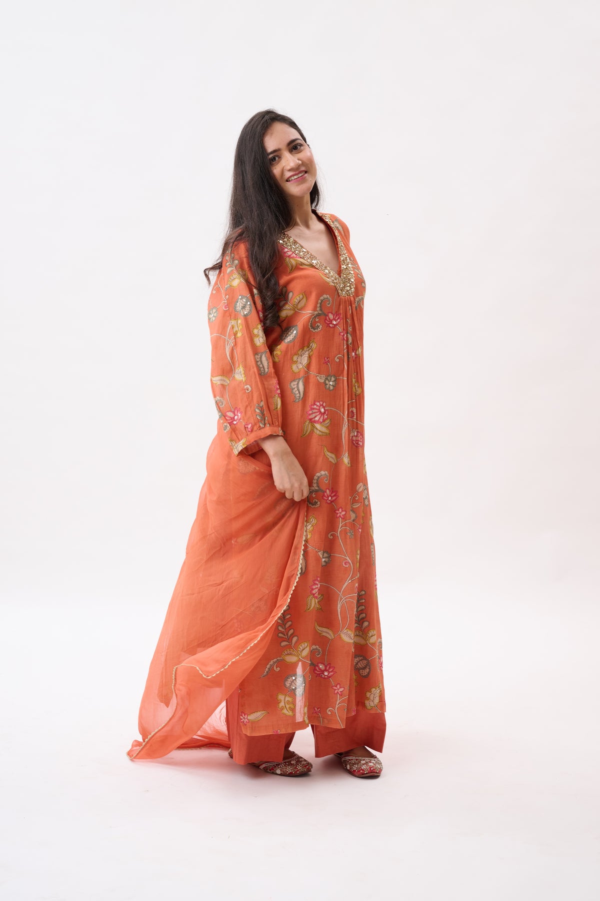 Coral Floral Kurta Set
