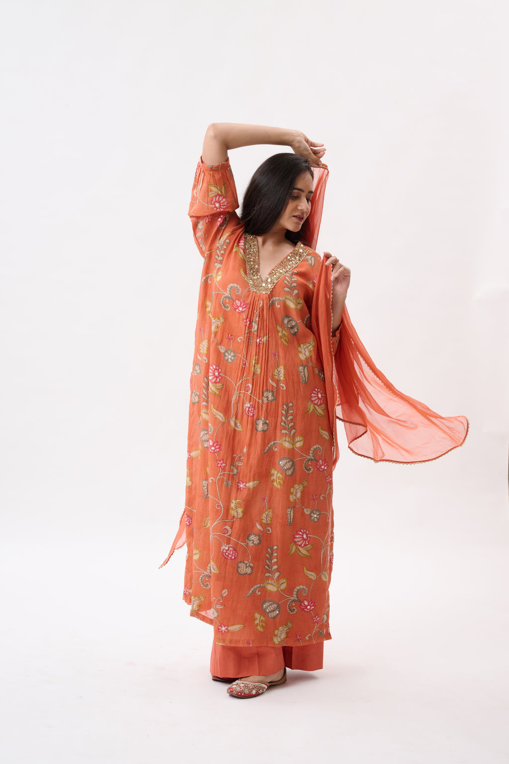 Coral Floral Kurta Set