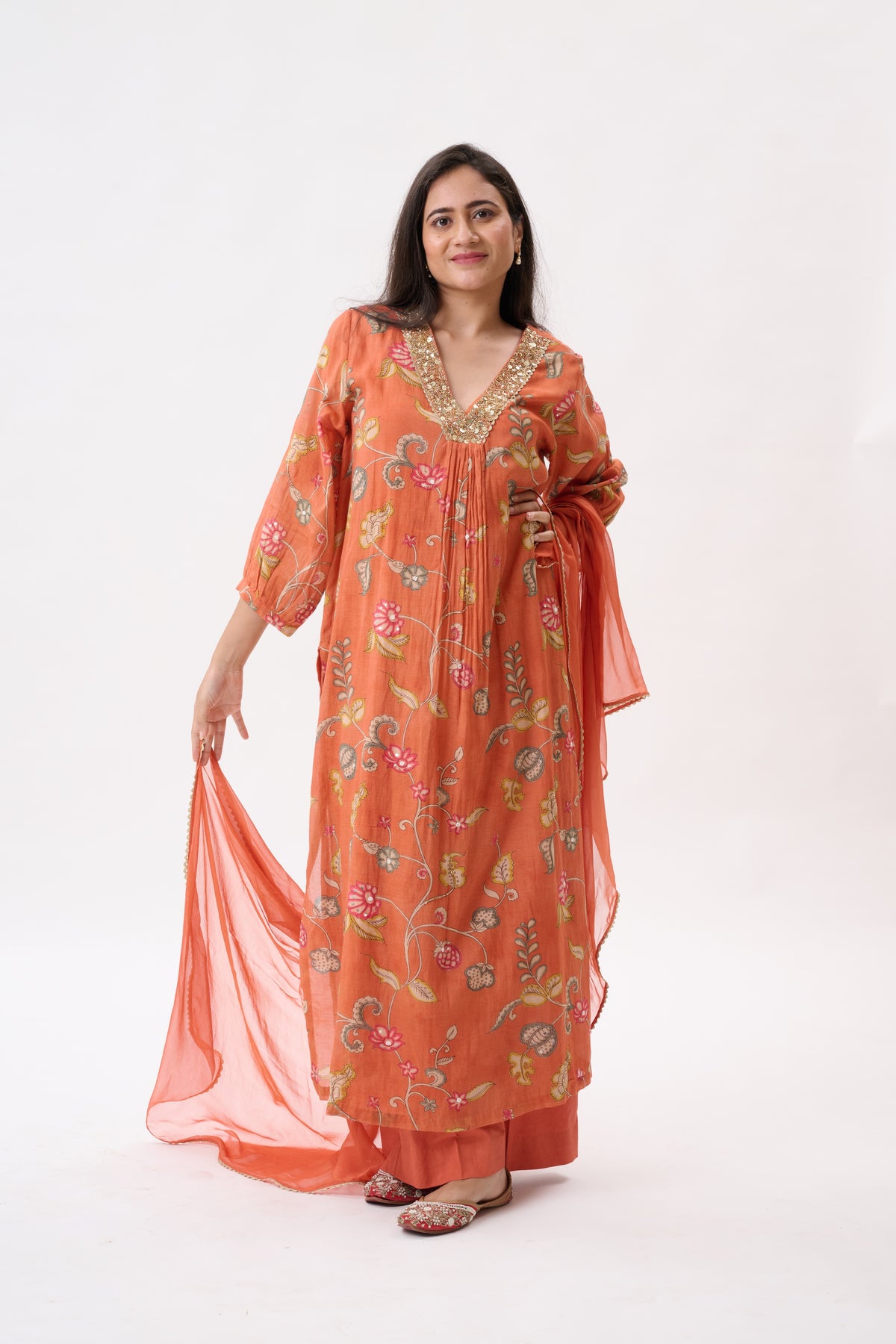Coral Floral Kurta Set