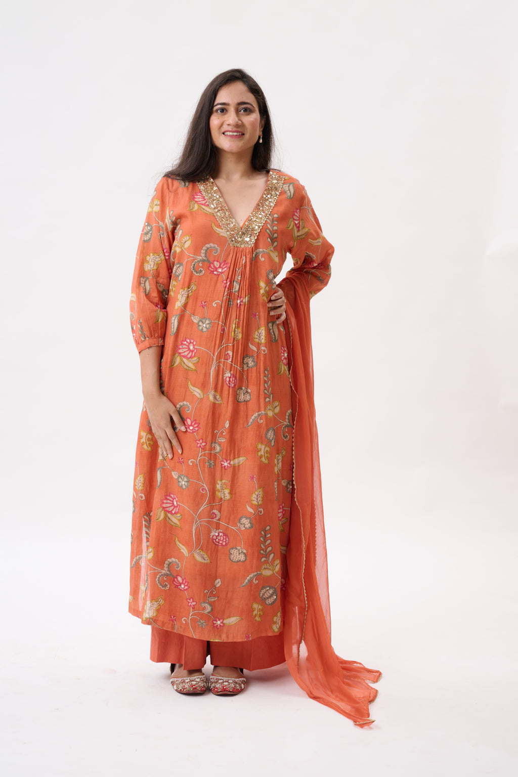 Coral Floral Kurta Set