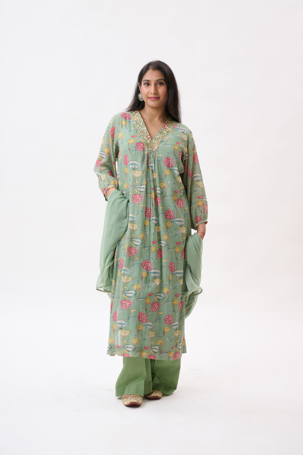 Sage Floral Kurta Set