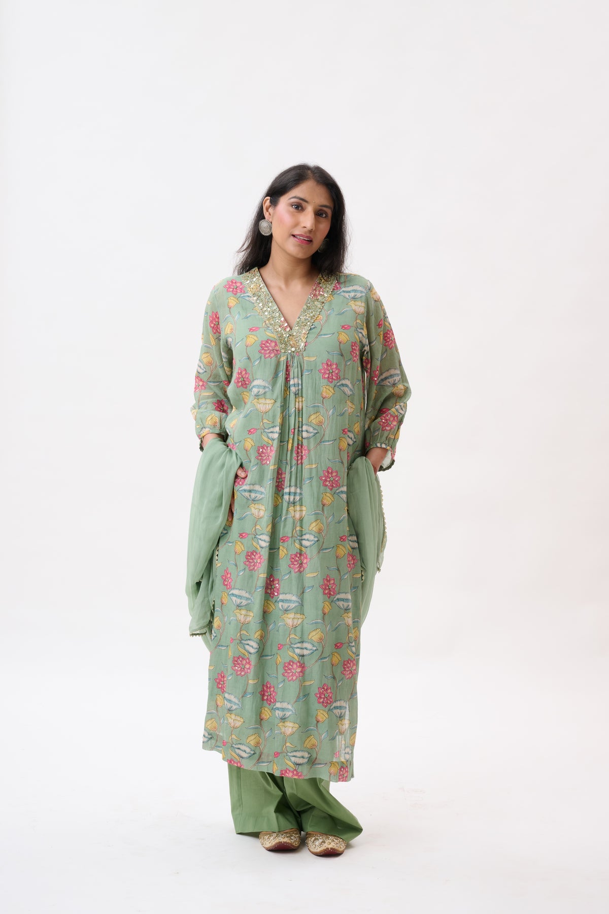 Sage Floral Kurta Set