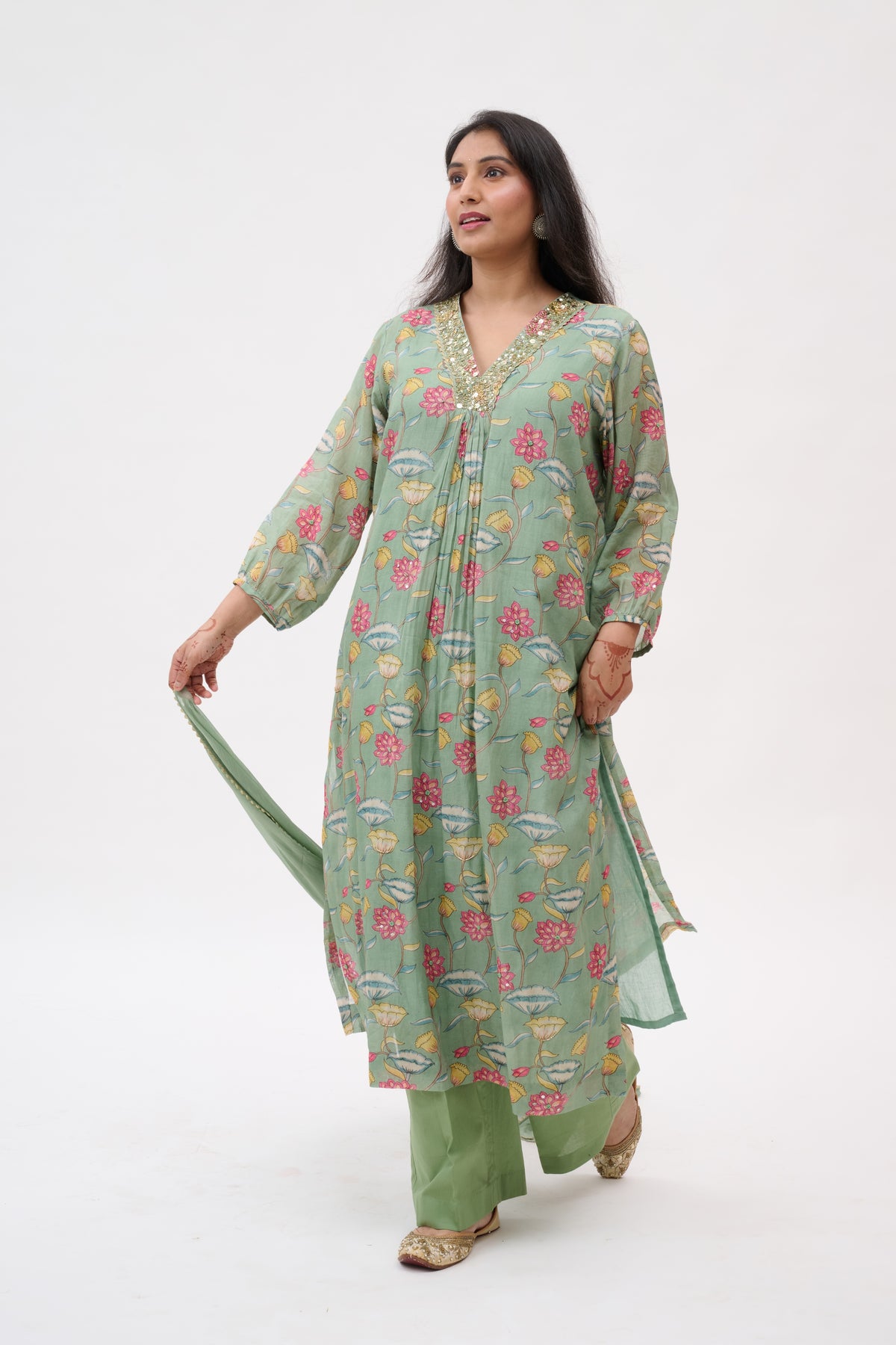Sage Floral Kurta Set